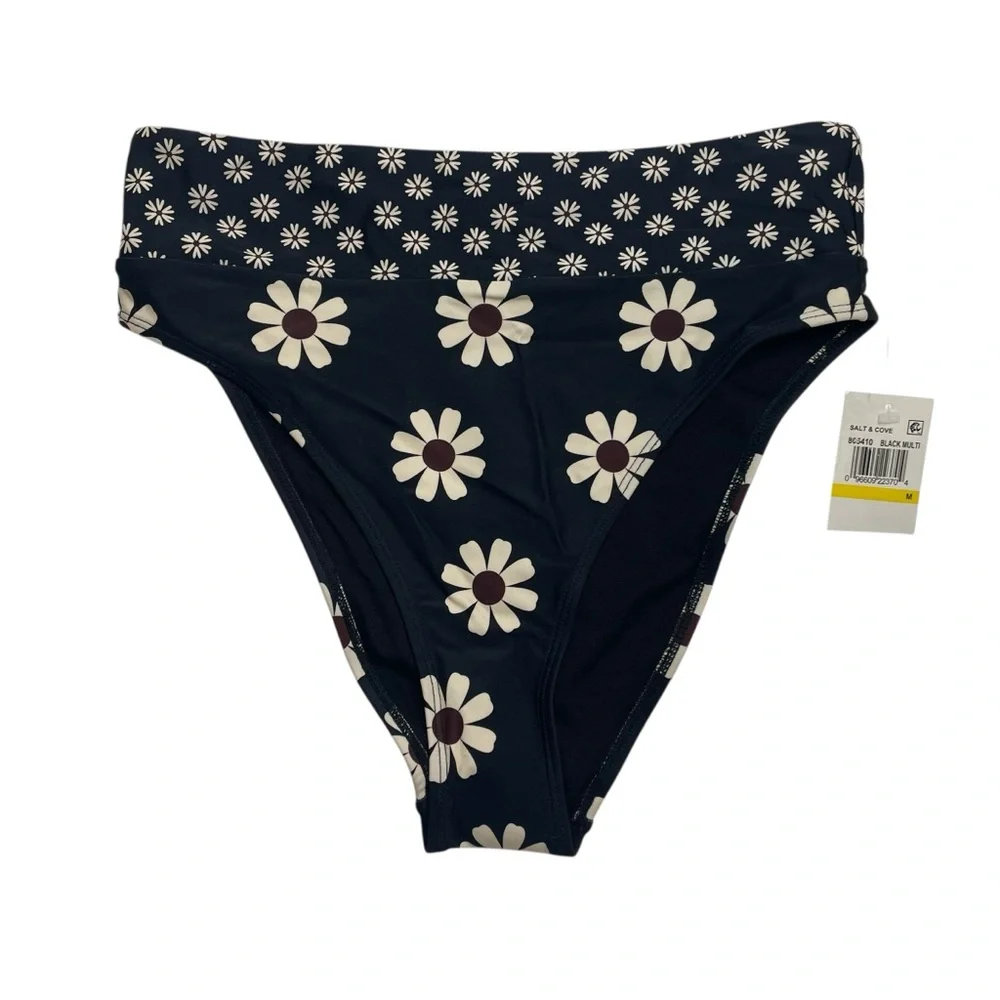 Salt + Cove One Shoulder Side Cinch Bikini Top & High Waisted Floral Bottoms M - Picture 6 of 9
